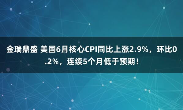 金瑞鼎盛 美国6月核心CPI同比上涨2.9%，环比0.2%，连续5个月低于预期！